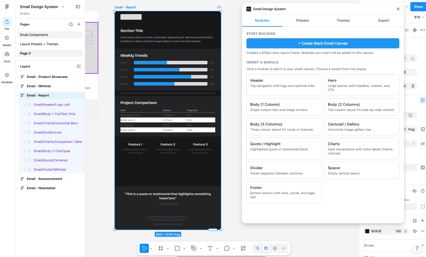 Different modules for different needs, all enabled for auto-layout
